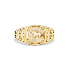 Leo Zodiac 0.01ct Lab Diamond Signet Ring in 18K Gold Vermeil