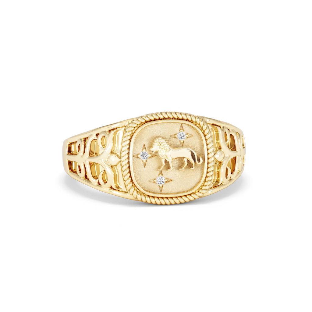Leo Zodiac 0.01ct Lab Diamond Signet Ring in 18K Gold Vermeil