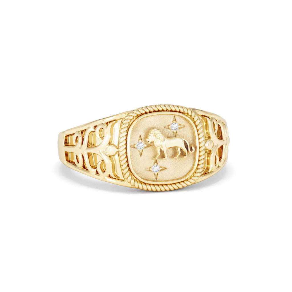 Leo Zodiac 0.01ct Lab Diamond Signet Ring in 18K Gold Vermeil
