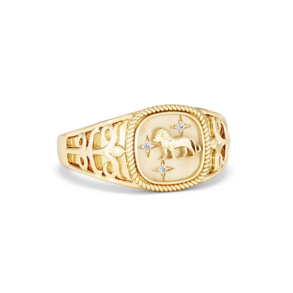 Leo Zodiac 0.01ct Lab Diamond Signet Ring in 18K Gold Vermeil