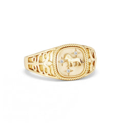 Leo Zodiac 0.01ct Lab Diamond Signet Ring in 18K Gold Vermeil