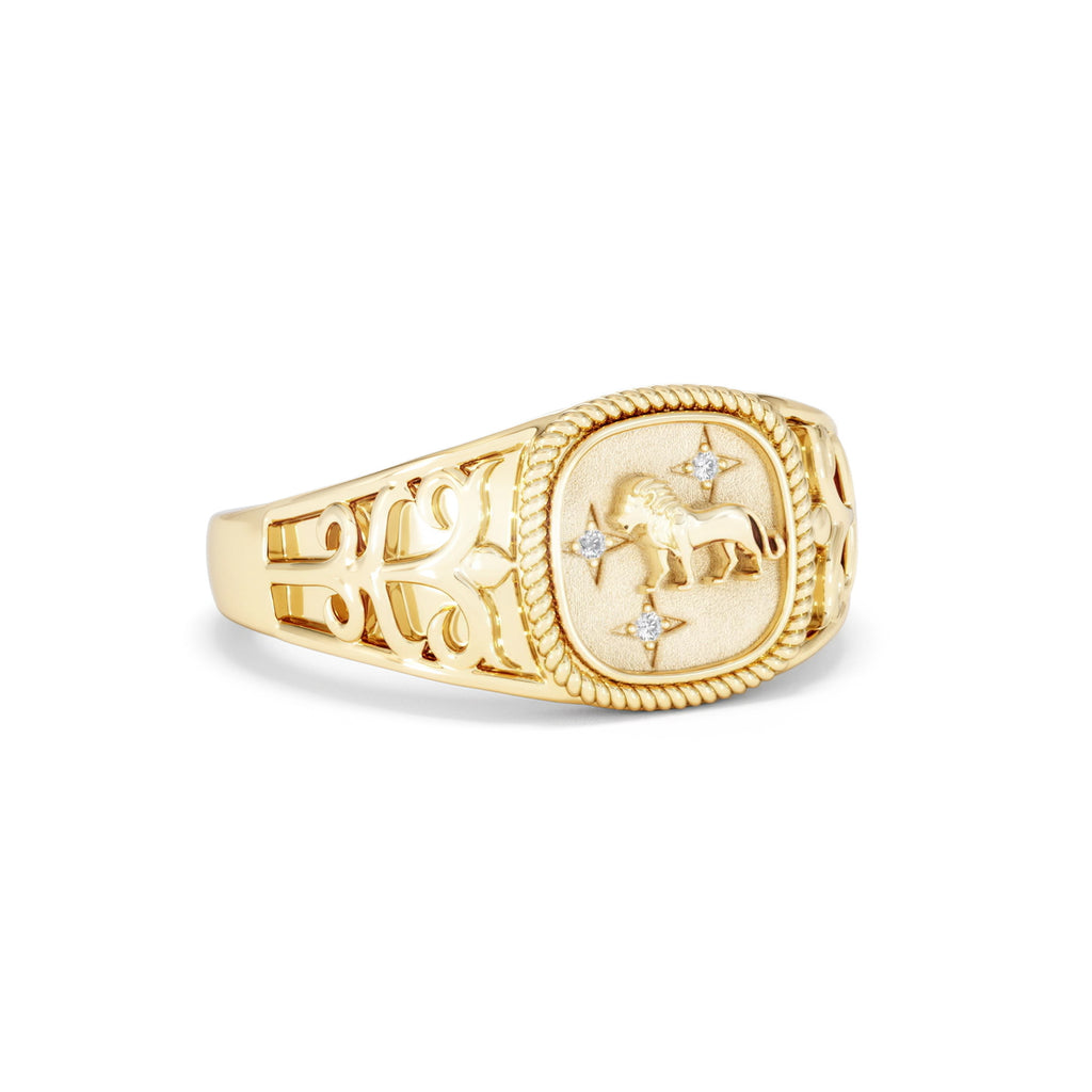Leo Zodiac 0.01ct Lab Diamond Signet Ring in 18K Gold Vermeil