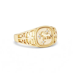 Leo Zodiac 0.01ct Lab Diamond Signet Ring in 18K Gold Vermeil