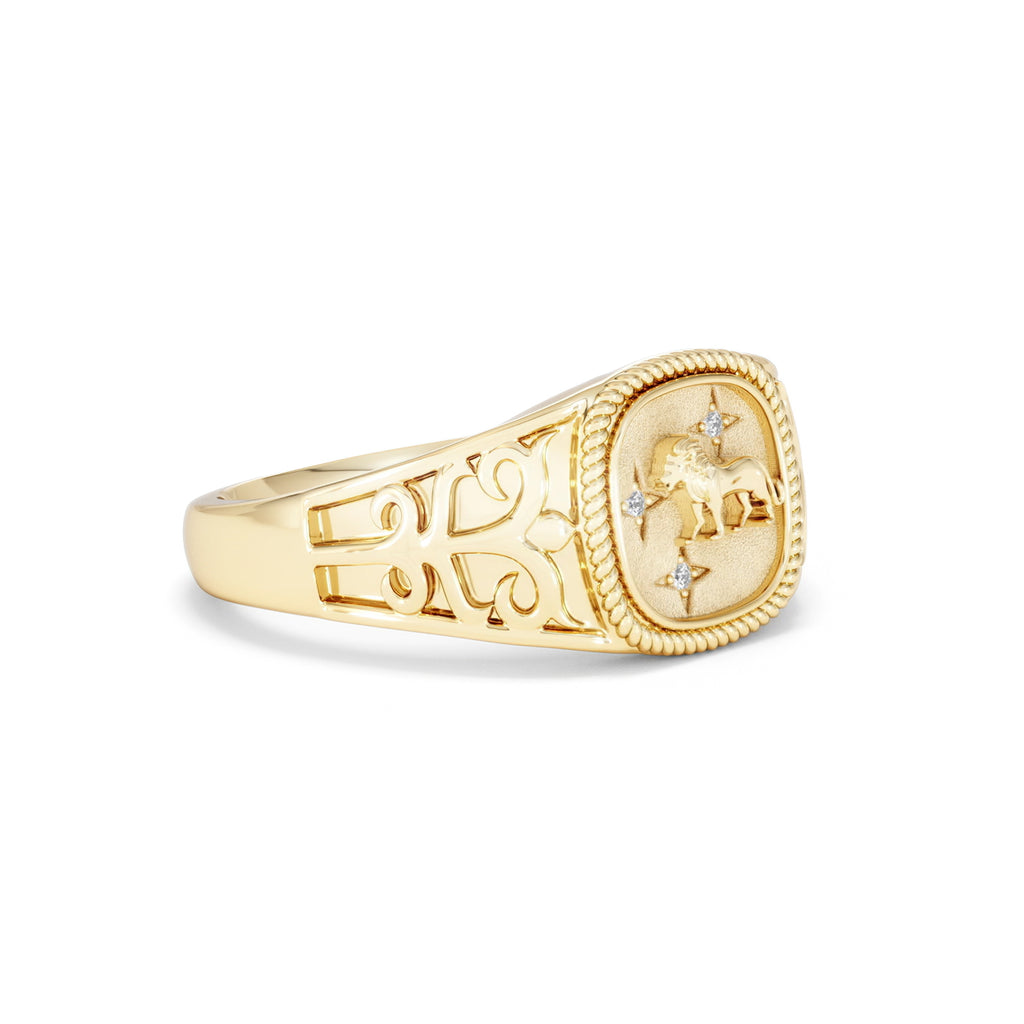 Leo Zodiac 0.01ct Lab Diamond Signet Ring in 18K Gold Vermeil
