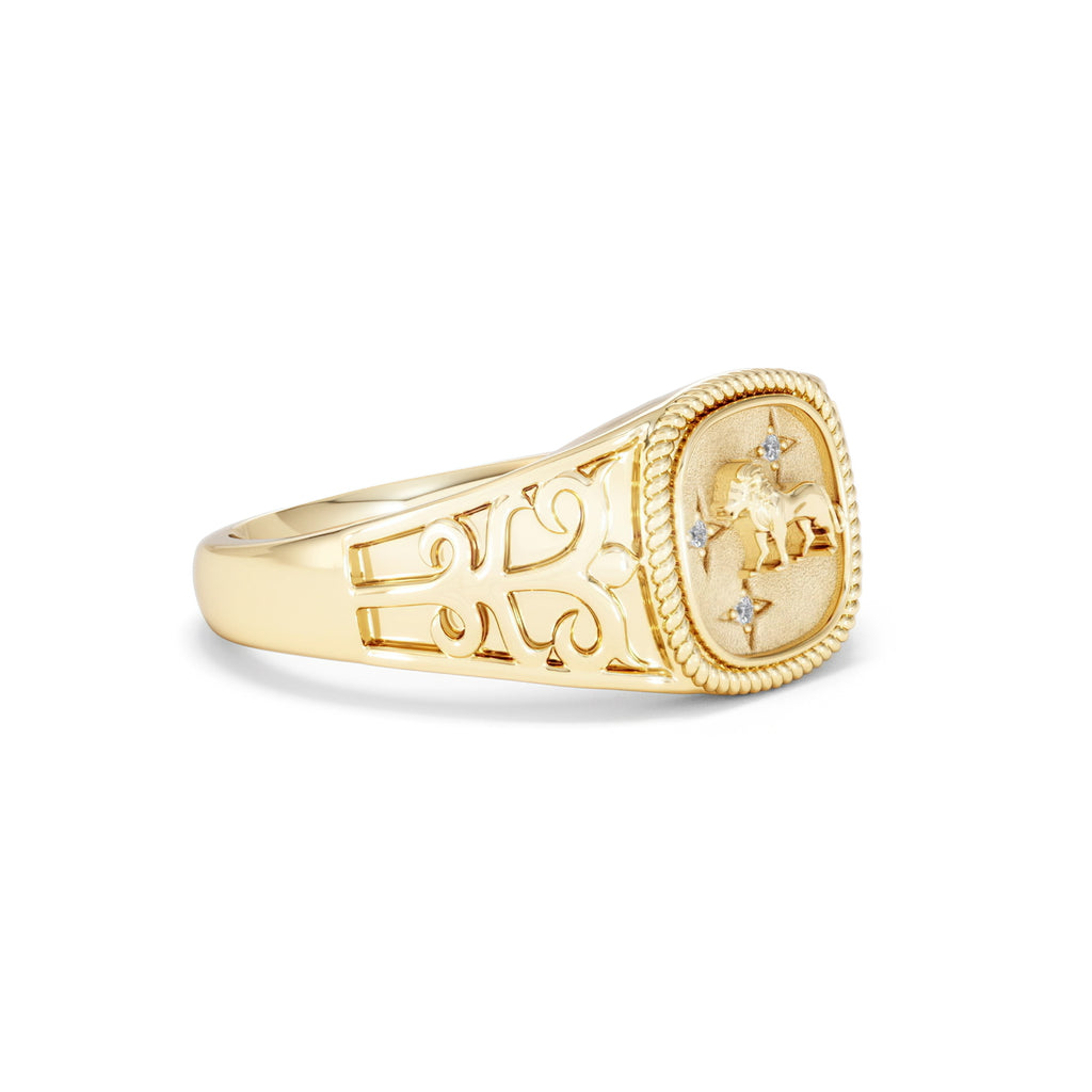 Leo Zodiac 0.01ct Lab Diamond Signet Ring in 18K Gold Vermeil