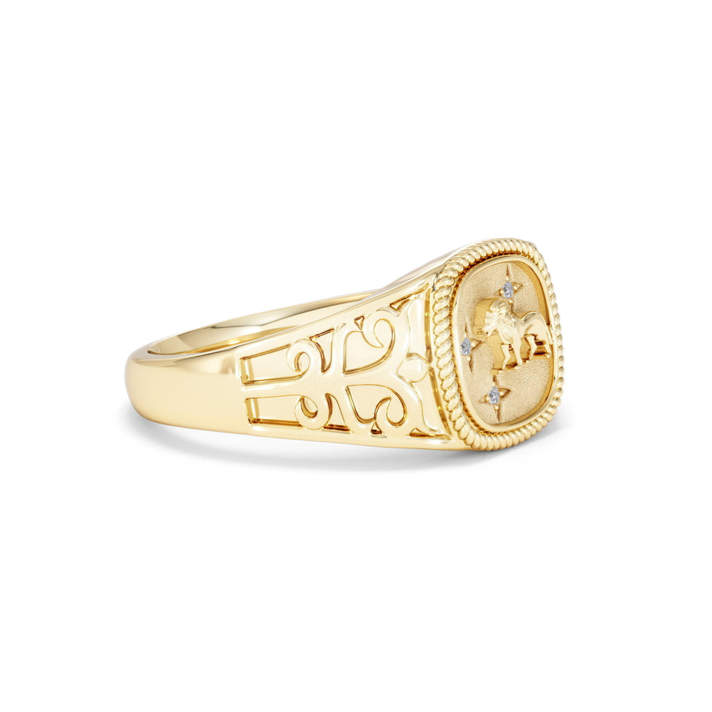 Leo Zodiac 0.01ct Lab Diamond Signet Ring in 18K Gold Vermeil