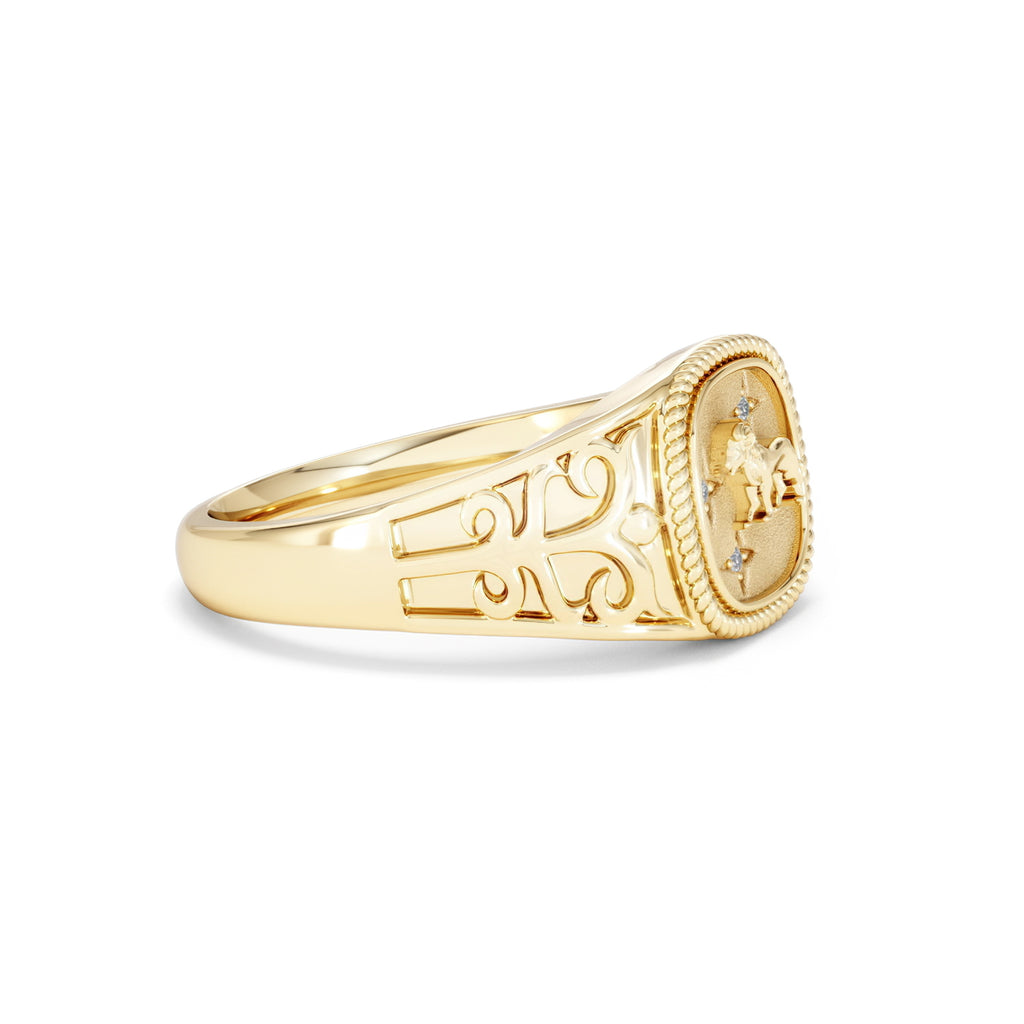 Leo Zodiac 0.01ct Lab Diamond Signet Ring in 18K Gold Vermeil