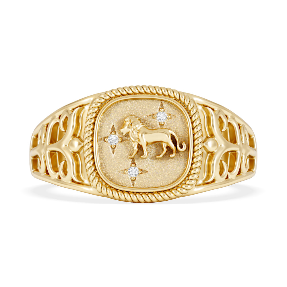 Leo Zodiac 0.01ct Lab Diamond Signet Ring in 18K Gold Vermeil