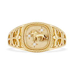 Leo Zodiac 0.01ct Lab Diamond Signet Ring in 18K Gold Vermeil