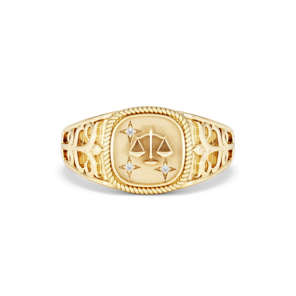 Libra Zodiac 0.01ct Lab Diamond Signet Ring in 18K Gold Vermeil
