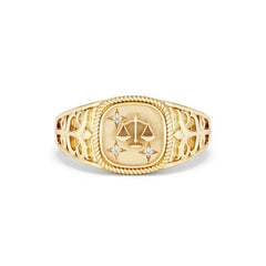 Libra Zodiac 0.01ct Lab Diamond Signet Ring in 18K Gold Vermeil