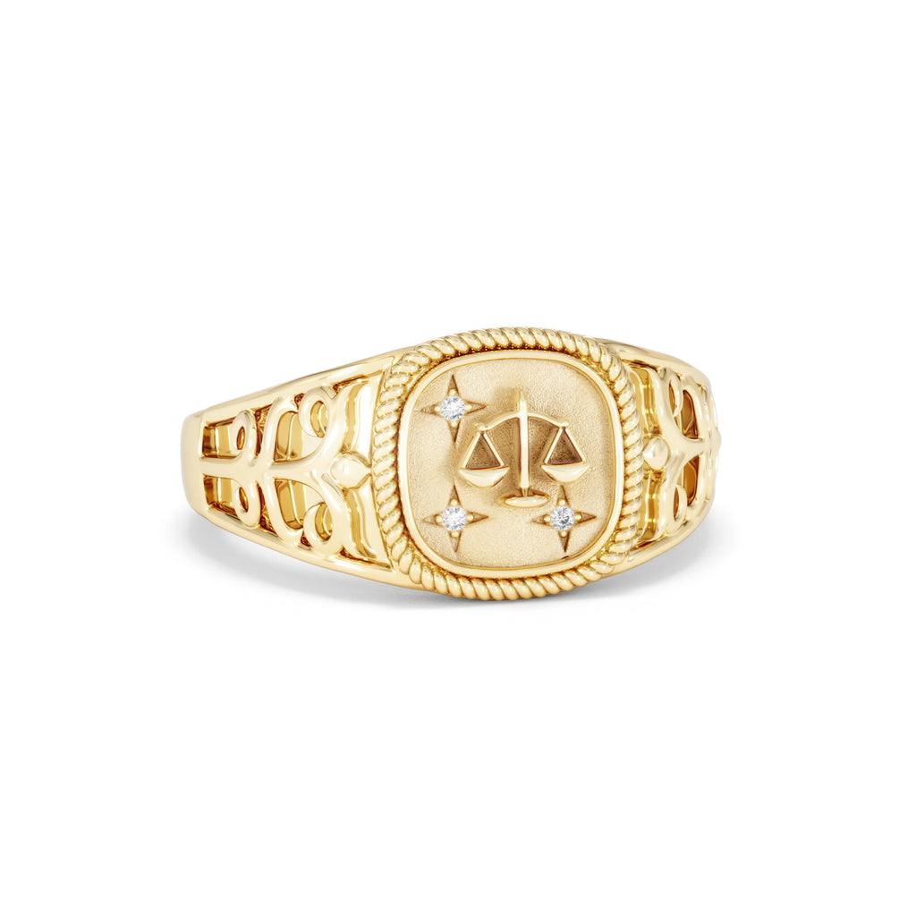 Libra Zodiac 0.01ct Lab Diamond Signet Ring in 18K Gold Vermeil