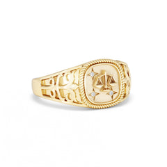 Libra Zodiac 0.01ct Lab Diamond Signet Ring in 18K Gold Vermeil