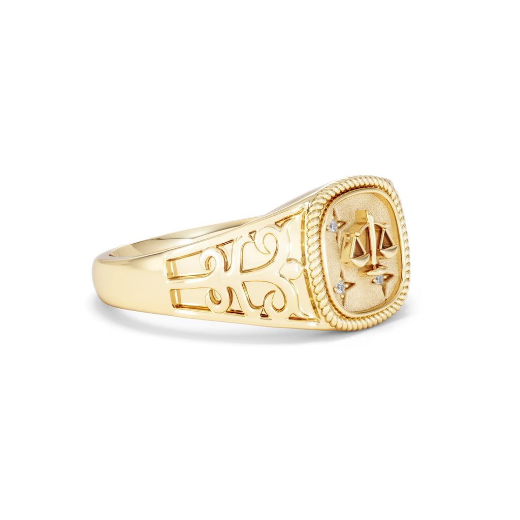 Libra Zodiac 0.01ct Lab Diamond Signet Ring in 18K Gold Vermeil
