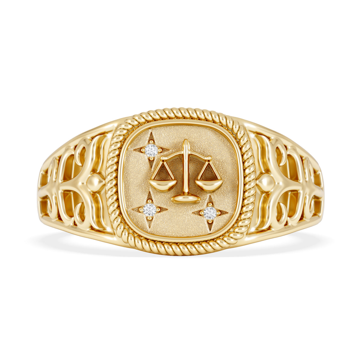 Libra Zodiac 0.01ct Lab Diamond Signet Ring in 18K Gold Vermeil
