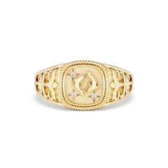 Pisces Zodiac 0.01ct Lab Diamond Signet Ring in 18K Gold Vermeil