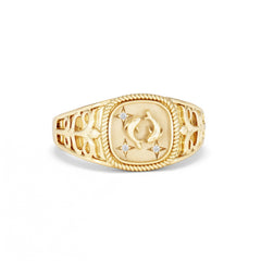 Pisces Zodiac 0.01ct Lab Diamond Signet Ring in 18K Gold Vermeil