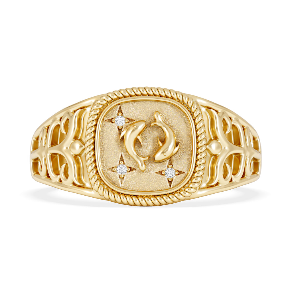Pisces Zodiac 0.01ct Lab Diamond Signet Ring in 18K Gold Vermeil