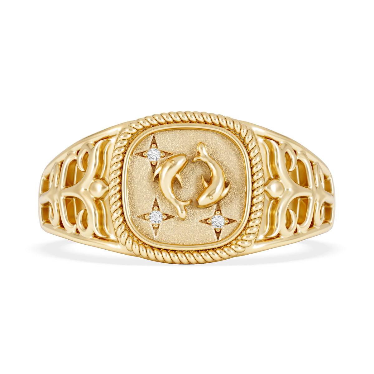 Pisces Zodiac 0.01ct Lab Diamond Signet Ring in 18K Gold Vermeil