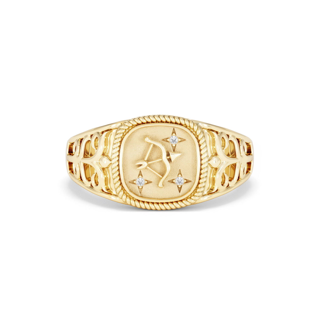 Sagittarius Zodiac 0.01ct Lab Diamond Signet Ring in 18K Gold Vermeil
