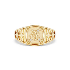Sagittarius Zodiac 0.01ct Lab Diamond Signet Ring in 18K Gold Vermeil