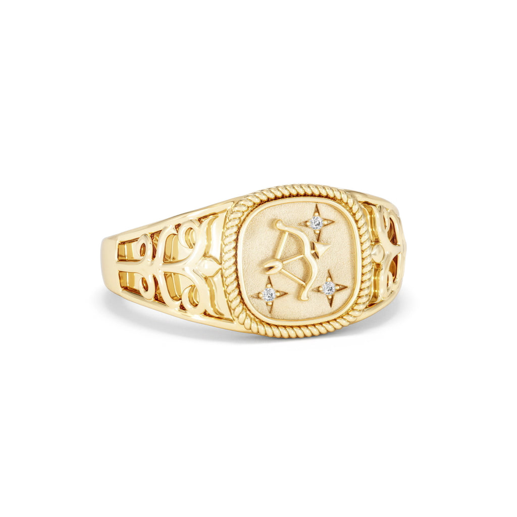 Sagittarius Zodiac 0.01ct Lab Diamond Signet Ring in 18K Gold Vermeil