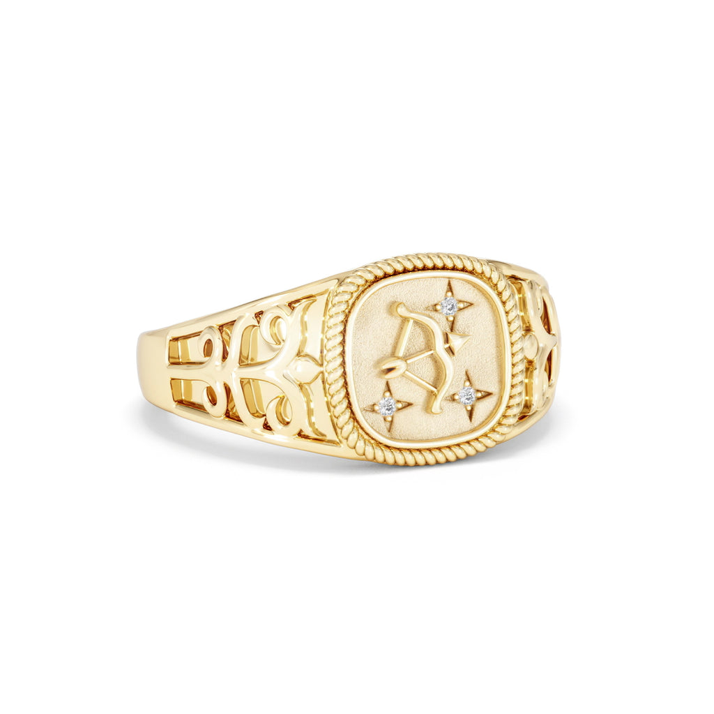 Sagittarius Zodiac 0.01ct Lab Diamond Signet Ring in 18K Gold Vermeil