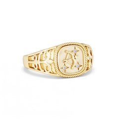 Sagittarius Zodiac 0.01ct Lab Diamond Signet Ring in 18K Gold Vermeil