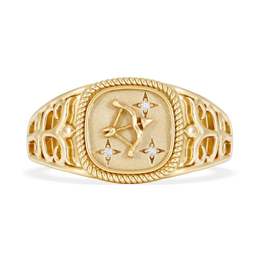 Sagittarius Zodiac 0.01ct Lab Diamond Signet Ring in 18K Gold Vermeil