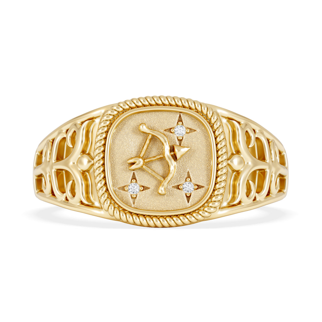Sagittarius Zodiac 0.01ct Lab Diamond Signet Ring in 18K Gold Vermeil