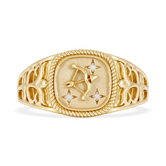 Sagittarius Zodiac 0.01ct Lab Diamond Signet Ring in 18K Gold Vermeil