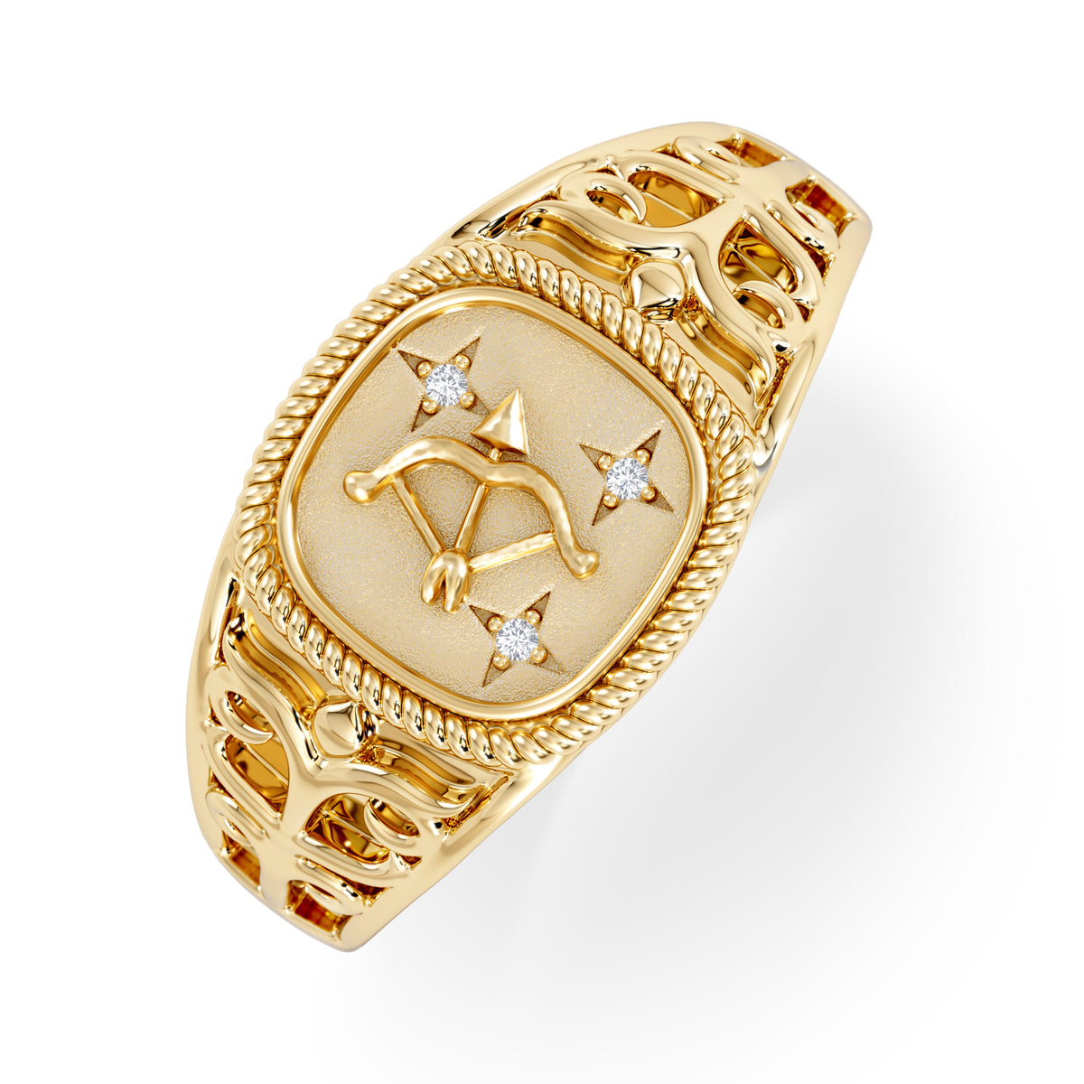 Sagittarius Zodiac 0.01ct Lab Diamond Signet Ring in 18K Gold Vermeil