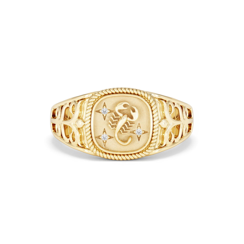 Scorpio Zodiac 0.01ct Lab Diamond Signet Ring in 18K Gold Vermeil