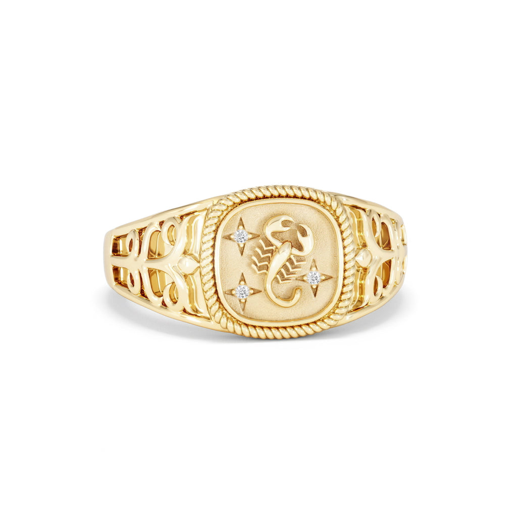 Scorpio Zodiac 0.01ct Lab Diamond Signet Ring in 18K Gold Vermeil