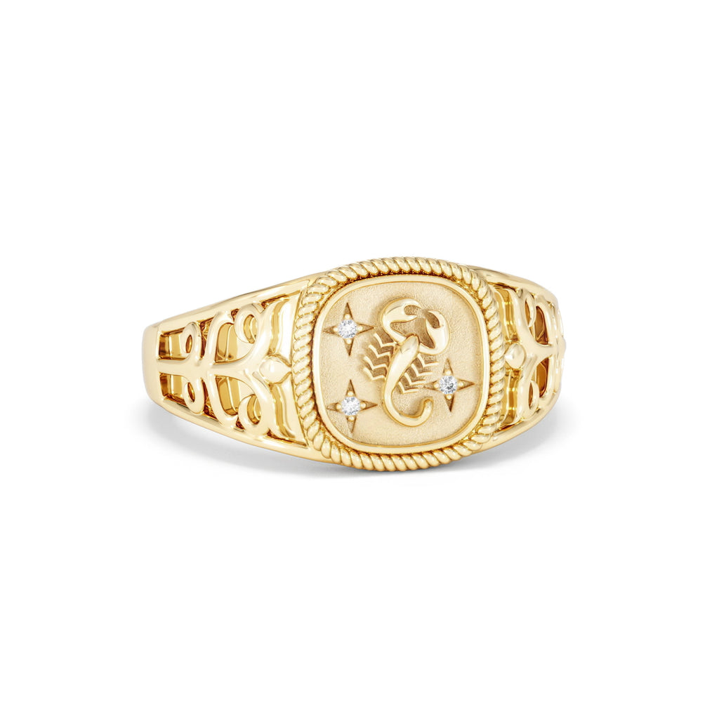 Scorpio Zodiac 0.01ct Lab Diamond Signet Ring in 18K Gold Vermeil