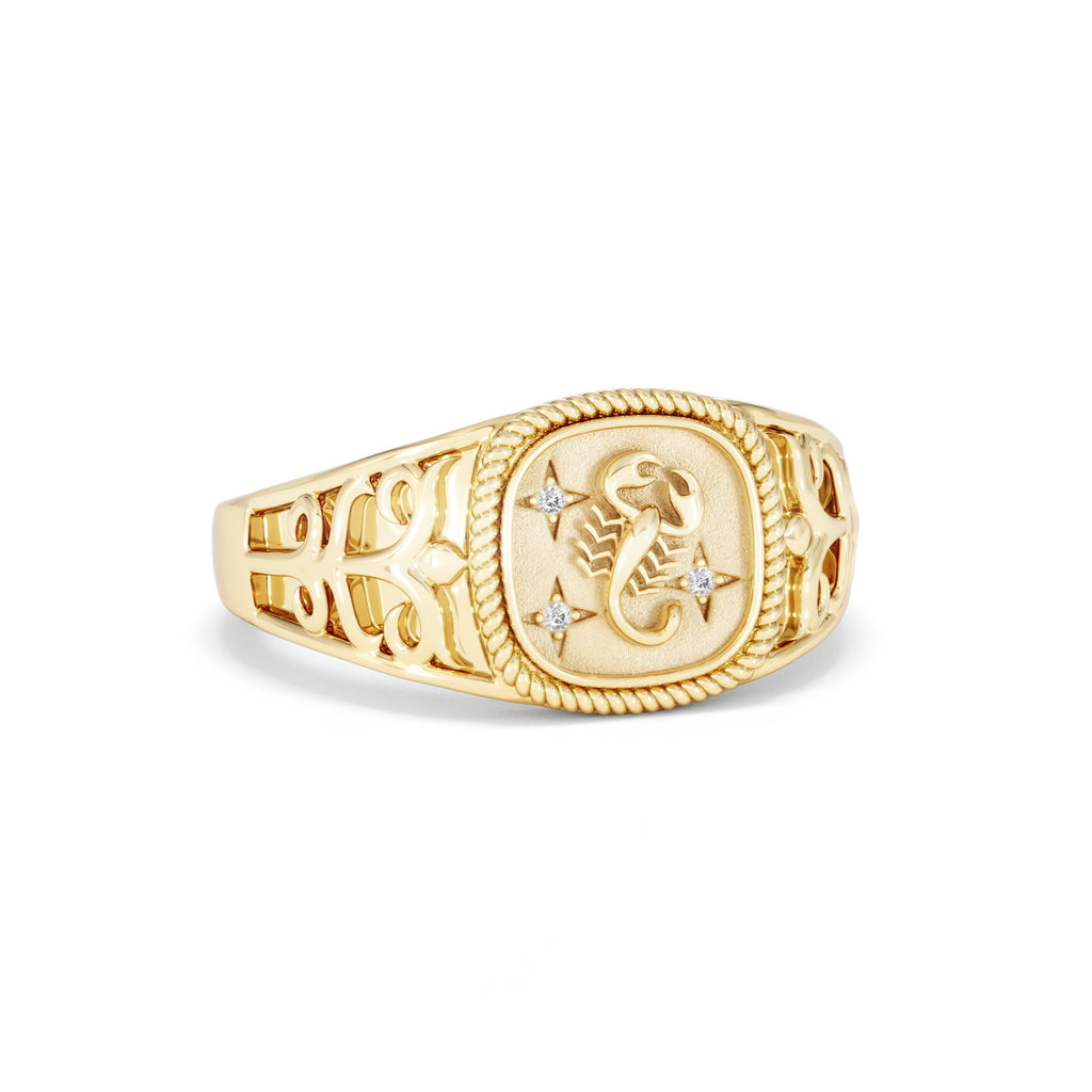 Scorpio Zodiac 0.01ct Lab Diamond Signet Ring in 18K Gold Vermeil