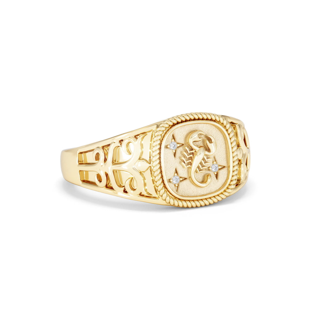 Scorpio Zodiac 0.01ct Lab Diamond Signet Ring in 18K Gold Vermeil