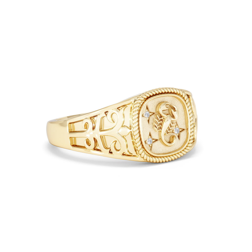 Scorpio Zodiac 0.01ct Lab Diamond Signet Ring in 18K Gold Vermeil
