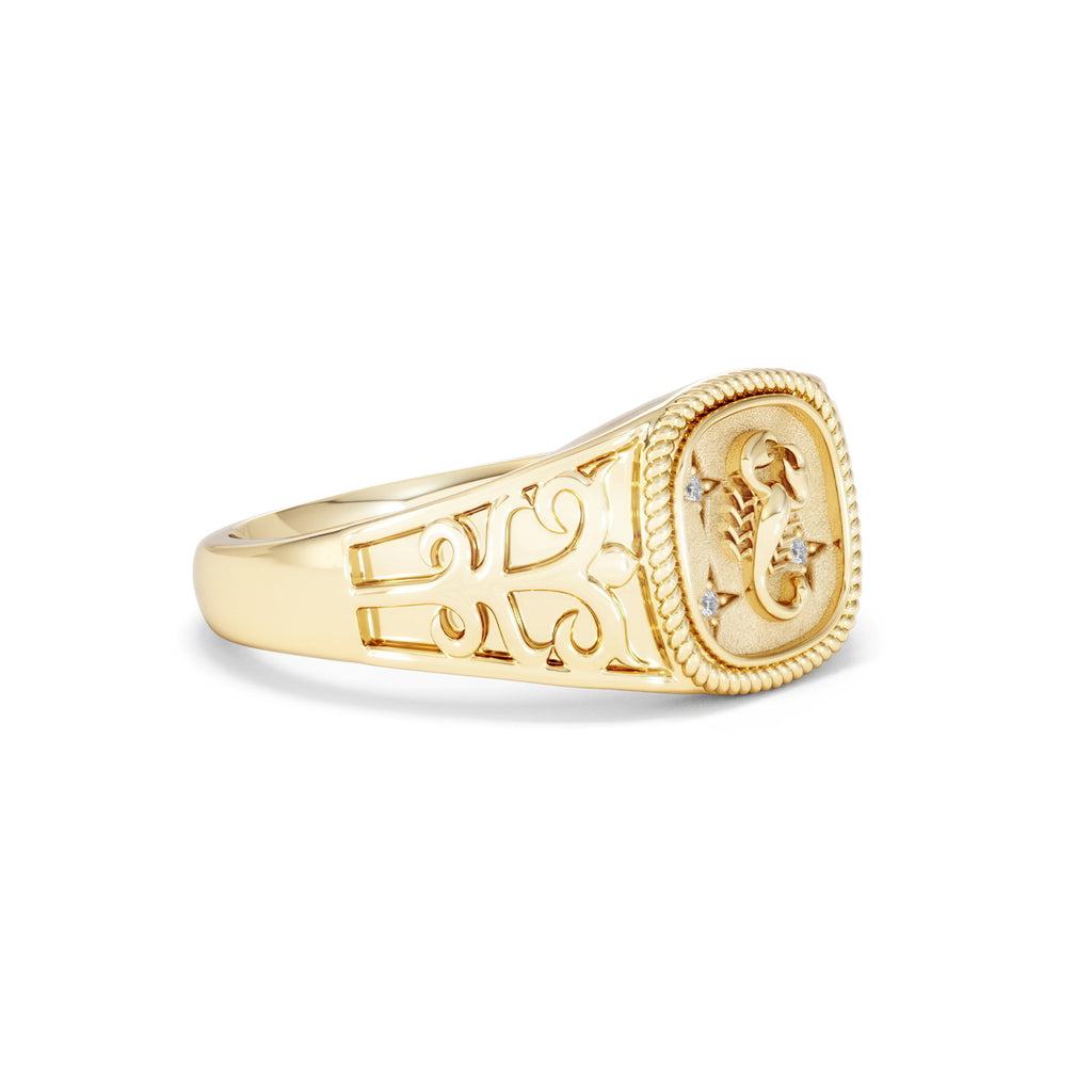 Scorpio Zodiac 0.01ct Lab Diamond Signet Ring in 18K Gold Vermeil