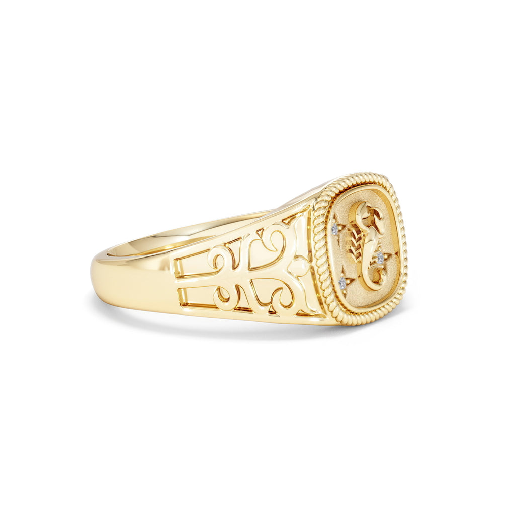 Scorpio Zodiac 0.01ct Lab Diamond Signet Ring in 18K Gold Vermeil