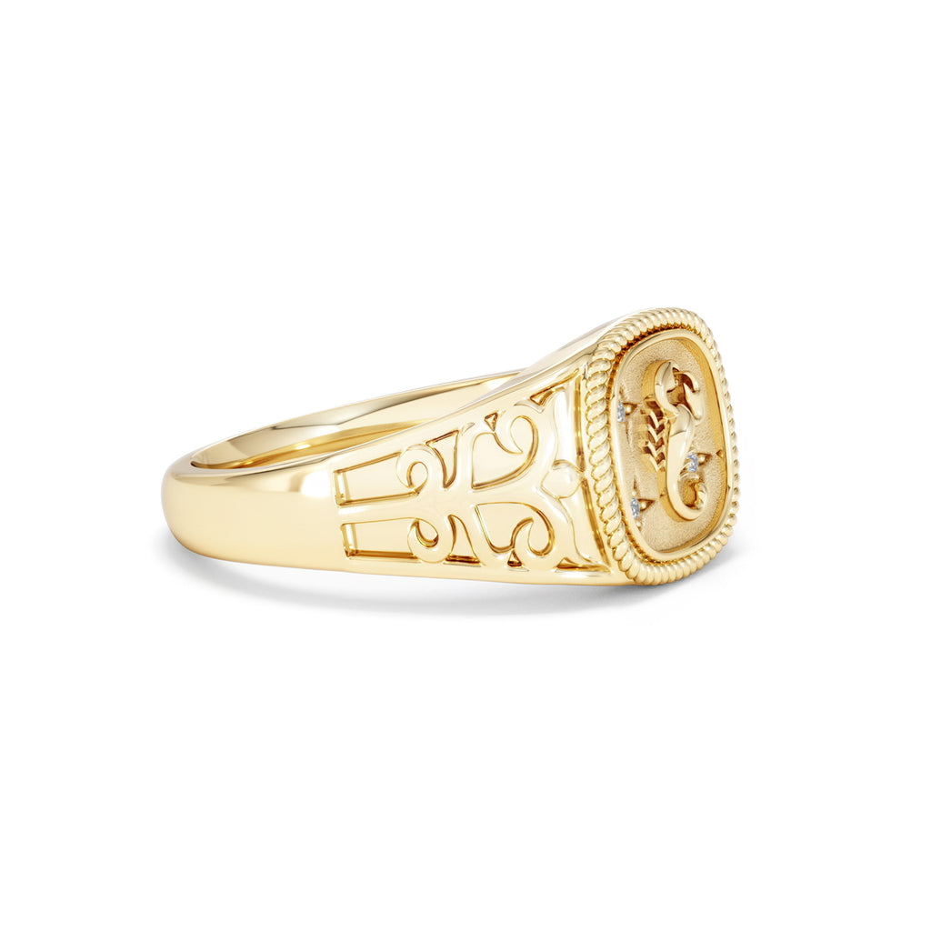 Scorpio Zodiac 0.01ct Lab Diamond Signet Ring in 18K Gold Vermeil
