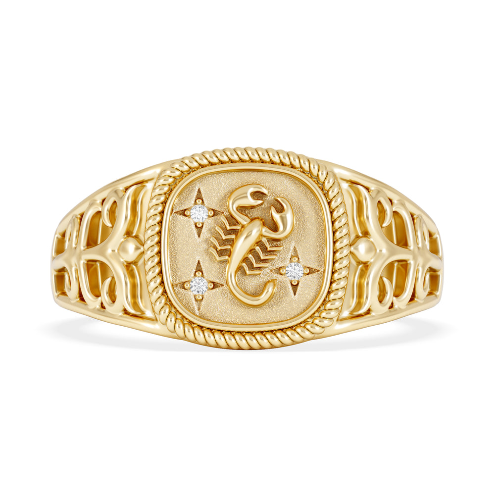 Scorpio Zodiac 0.01ct Lab Diamond Signet Ring in 18K Gold Vermeil