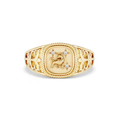 Taurus Zodiac 0.01ct Lab Diamond Signet Ring in 18K Gold Vermeil