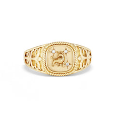 Taurus Zodiac 0.01ct Lab Diamond Signet Ring in 18K Gold Vermeil