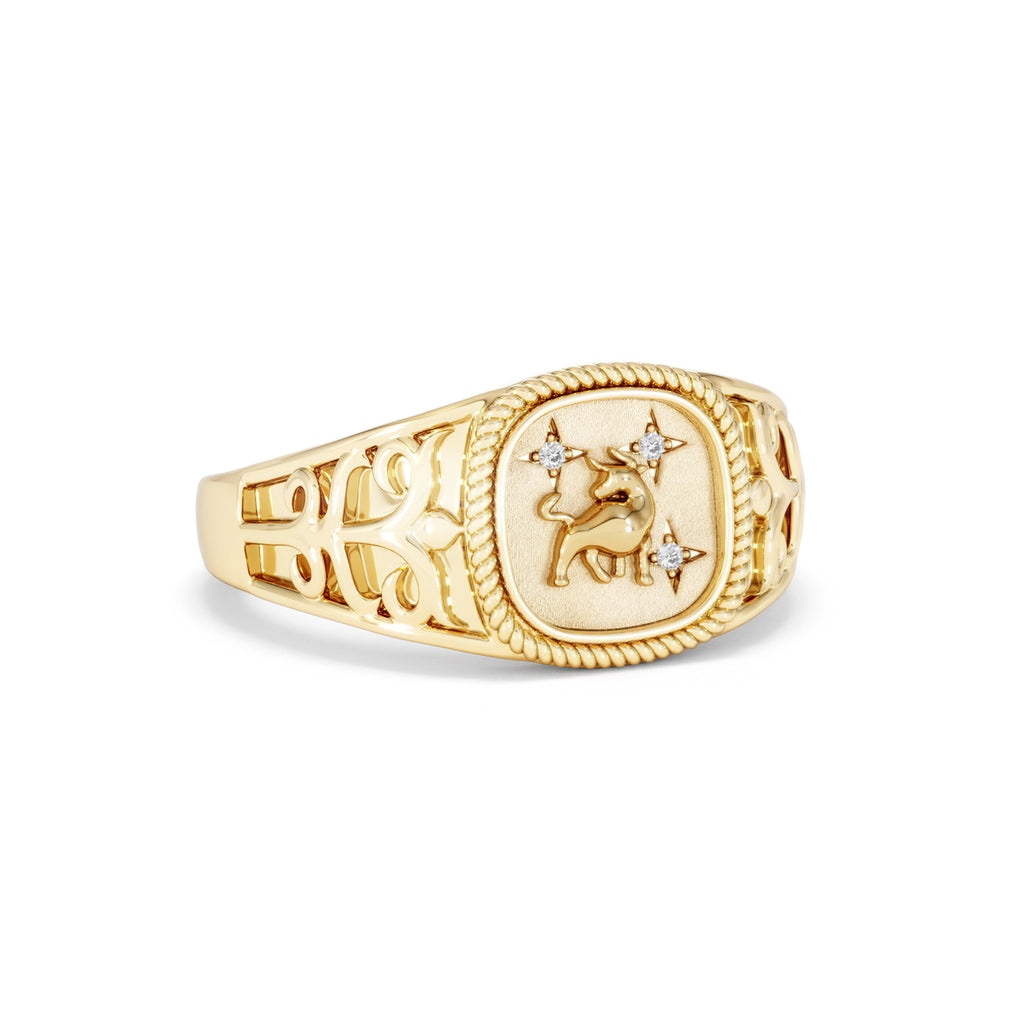 Taurus Zodiac 0.01ct Lab Diamond Signet Ring in 18K Gold Vermeil