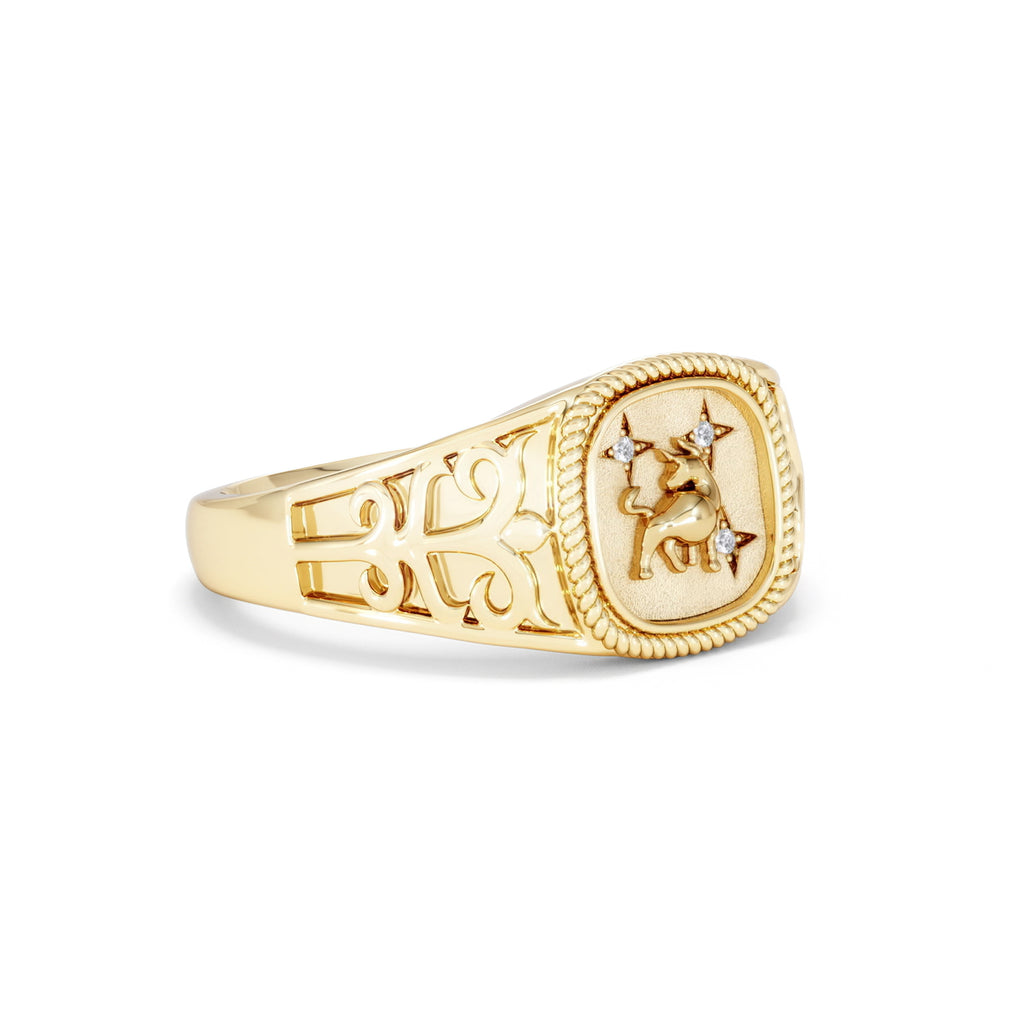 Taurus Zodiac 0.01ct Lab Diamond Signet Ring in 18K Gold Vermeil
