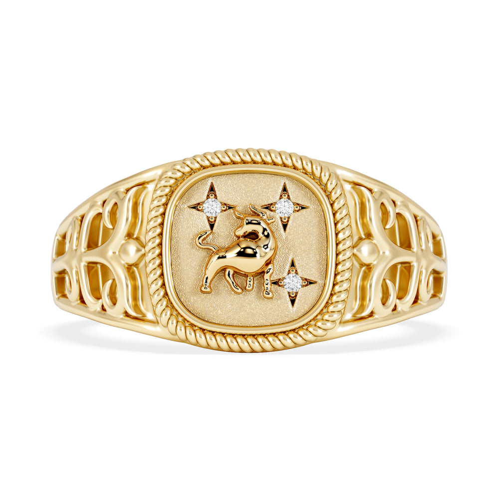 Taurus Zodiac 0.01ct Lab Diamond Signet Ring in 18K Gold Vermeil