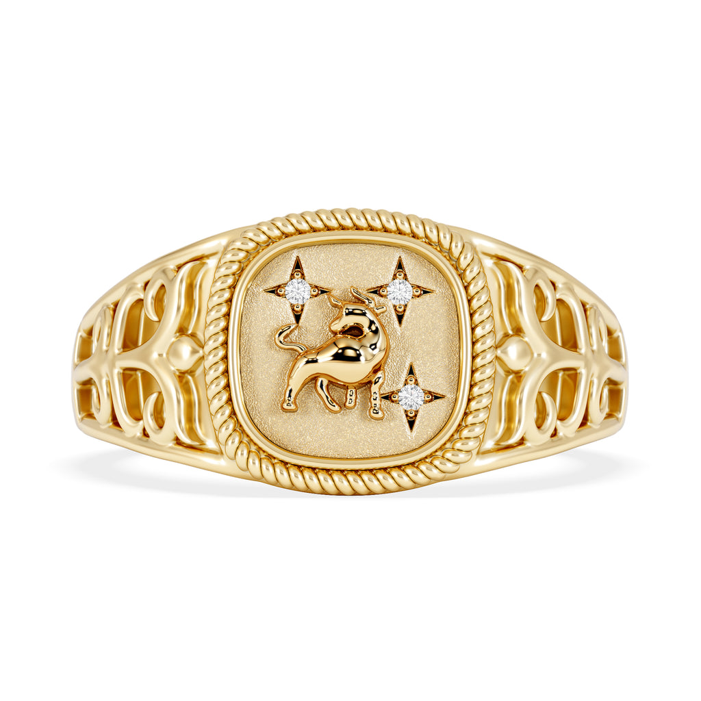 Taurus Zodiac 0.01ct Lab Diamond Signet Ring in 18K Gold Vermeil