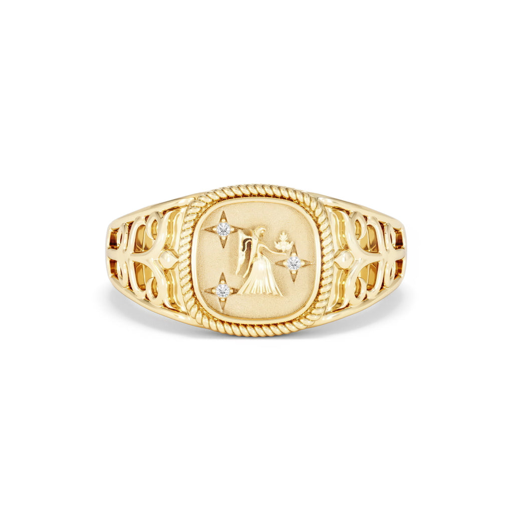 Virgo Zodiac 0.01ct Lab Diamond Signet Ring in 18K Gold Vermeil