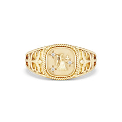 Virgo Zodiac 0.01ct Lab Diamond Signet Ring in 18K Gold Vermeil